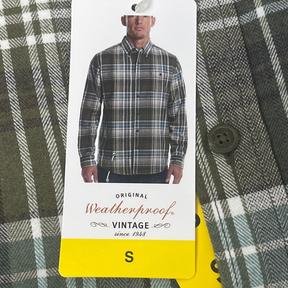 Men's Weatherproof Vintage Green Plaid Casual Button Down Shirt S